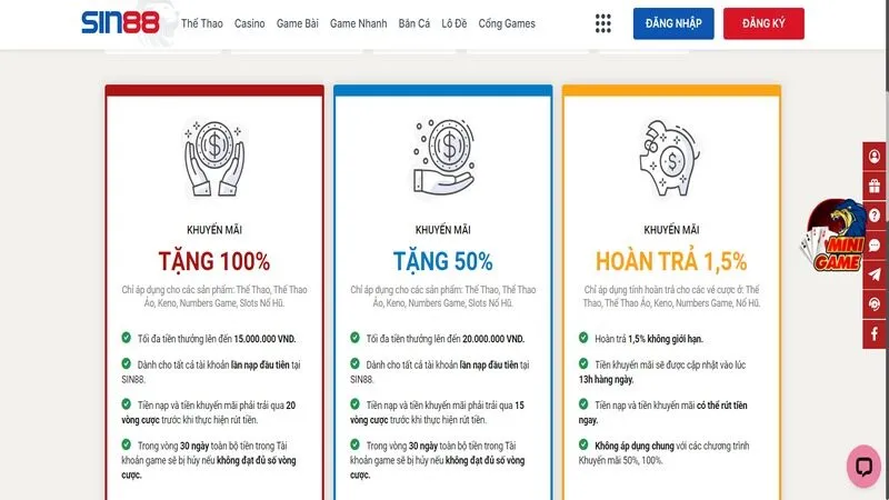 Khuyến m&atilde;i Sin88 thưởng 100% tối đa 15 triệu khi thực hiện giao dịch đầu ti&ecirc;n